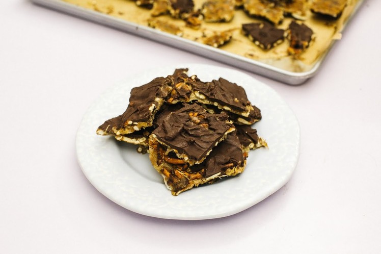 Chocolate Pretzel Toffee Bark Recipe | Hungry AF