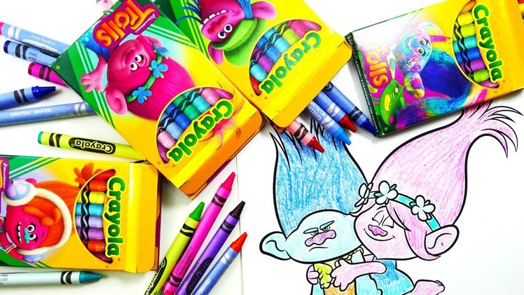 Coloring Poppy and Branch with Dreamworks Trolls Movie Crayola Crayons | Evies Toy House