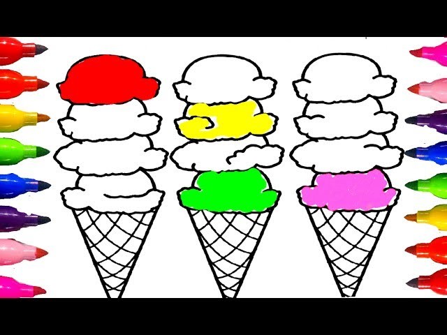How to Draw and Color| Ice Cream Sweets Dessert Coloring Pages for Kids Learning Colored Markers