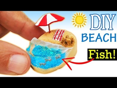 HOW TO MAKE MINIATURE BEACH SUMMER diy craft polymer clay epoxy resin tutorial sandcastle