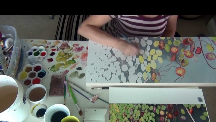 How to paint lily pads with watercolor on paper, a time lapse video