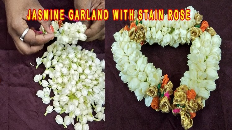 Jasmine String Garland With Bridal Stain Rose|Wedding Bridal Design Jasmine Garland