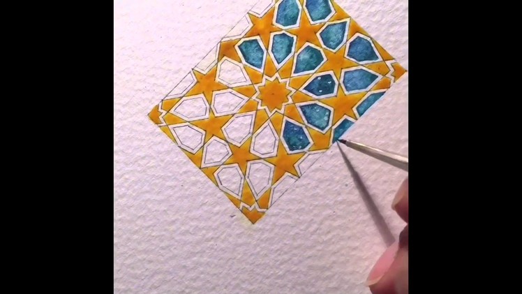 Miniature geometry- watercolour painting and gold gilding Islamic art