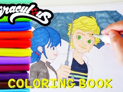 Miraculous Ladybug and Cat Noir Coloring Book Pages Marinette and Adrien Umbrella Scene Kids Art