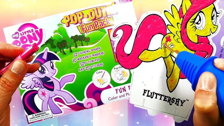 My LIttle Pony Pop Outz Coloring Fluttershy and Sweetie Belle with Craypen | Evies Toy House