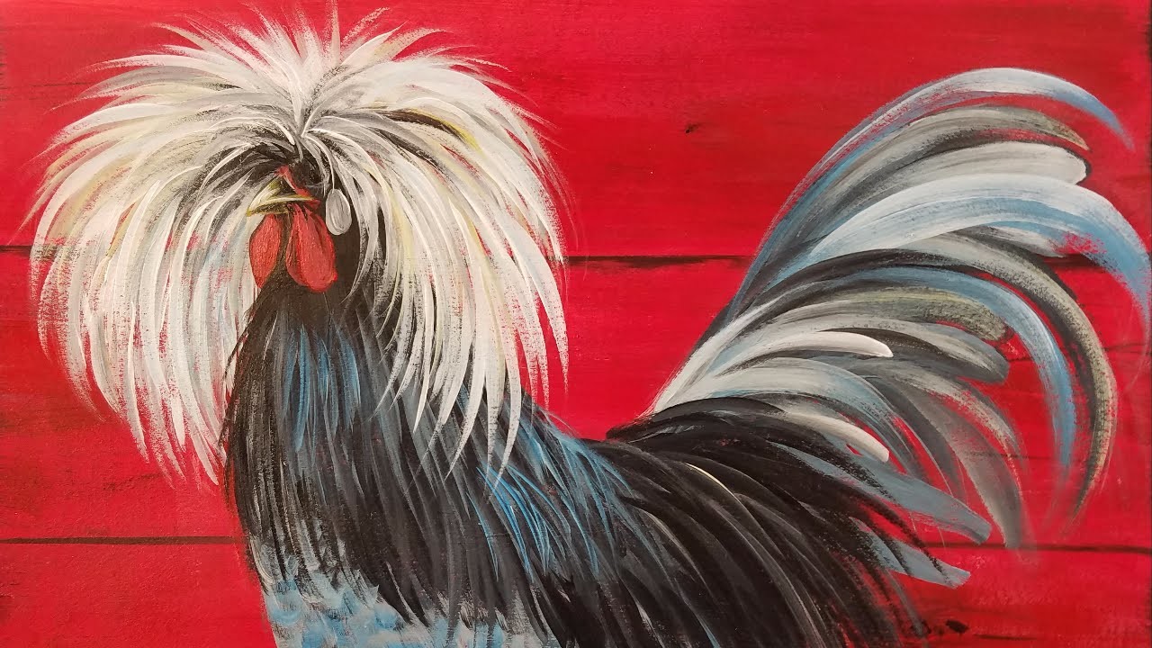 Learn to paint a Rooster with 3 colors in this FREE Acrylic Painting Tutori...