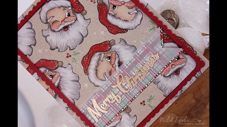 Simon Says Stamp | Santa Faces Colored with Colored Pencils on Kraft Cardstock