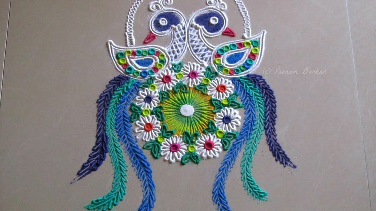 Small, easy and quick peacock rangoli | Easy rangoli designs by Poonam Borkar