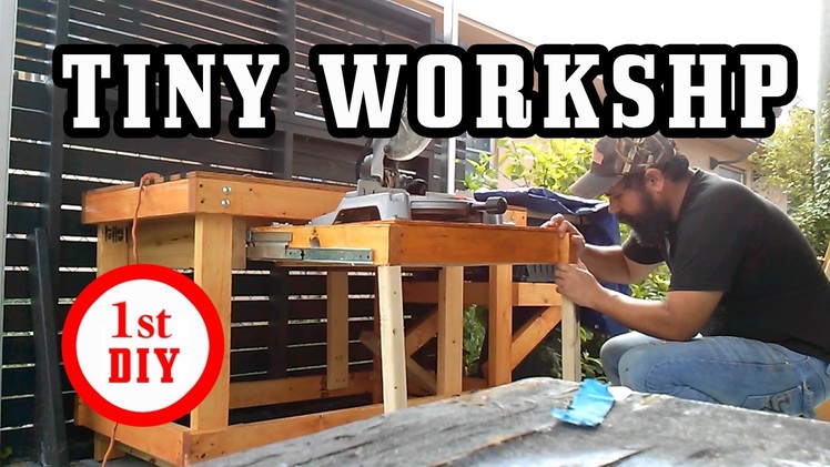 Small workshop and workbench in a tiny outdoor space