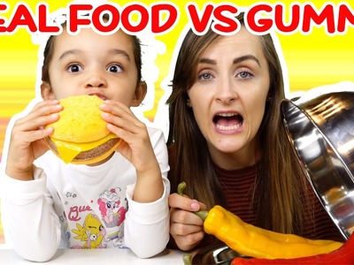SUPER GROSS REAL FOOD VS GUMMY FOOD CHALLENGE WITH SUSHI - KID VS PARENT