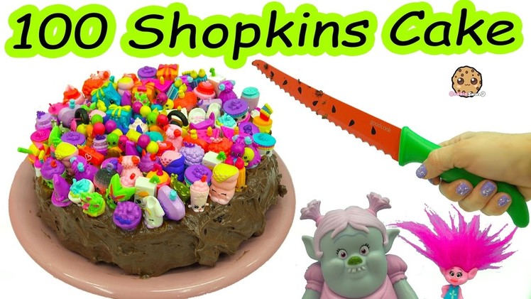 Trolls Poppy & Bridget Bergen Bake Chocolate Cake with 100 Season 7 Shopkins On Top