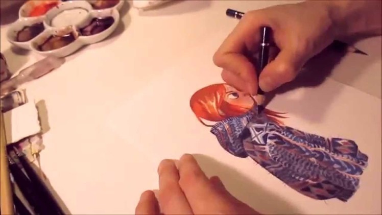 Watercolor Cozy Sweater Girl illustration timelapse progress painting drawing art by Iraville