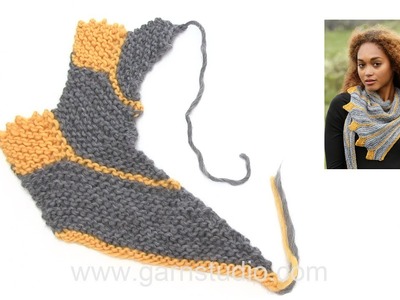 How to knit a shawl in garter stitch with leaves - sideways