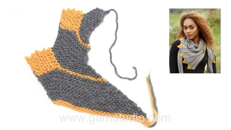 How to knit a shawl in garter stitch with leaves - sideways