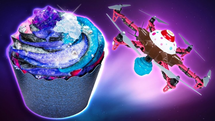 How to Make Galaxy Cupcakes and CUPCAKE DRONE Delivery!