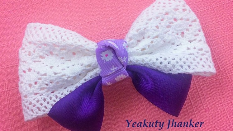 Quick and simple Butterfly Bow with satin ribbon and cotton lace