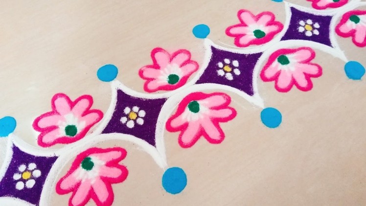Simple flower border rangoli design | Latest rangoli design