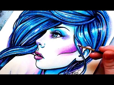 Watch Me Paint | Galaxy Star Girl Portrait With Watercolors and Acrylic
