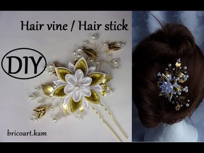 DIY Gold Hair Vine Hair Pin with kanzashi flower Wedding Hairstyle Vigne de cheveux: bricoart.kam