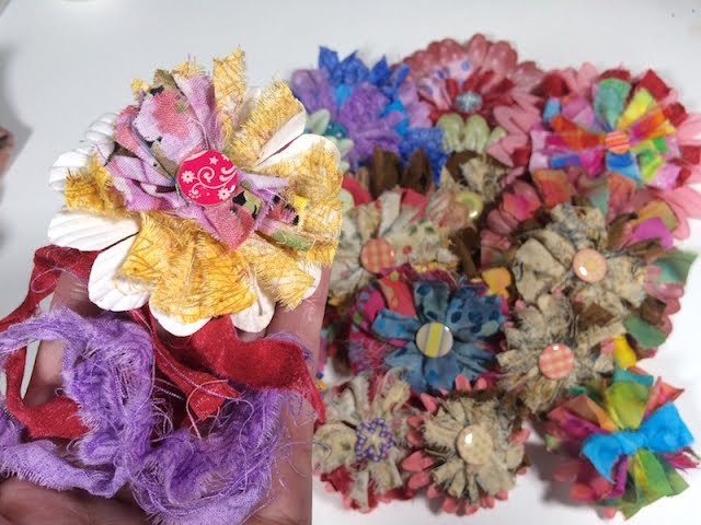 Fun Fabric Strip Flowers Using Fabric & Old Flower Stash