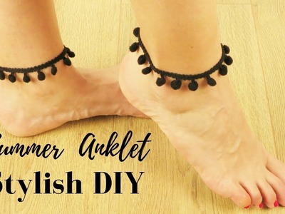How To Make a Stylish Summer Pom Pom Anklet - Easy Foot Bracelet Tutorial - Jewelry Making