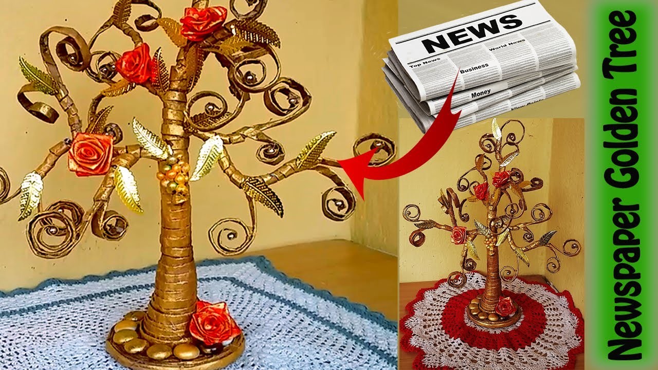 how-to-make-beautiful-golden-tree-with-waste-newspaper-diy-newspaper