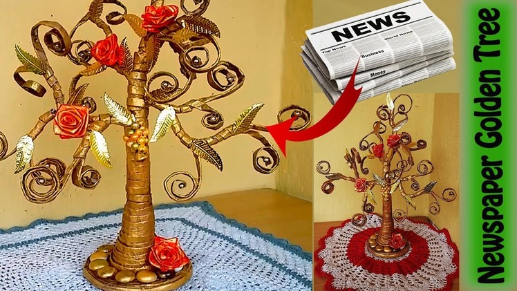 How to Make Beautiful Golden Tree with Waste Newspaper  - DIY newspaper crafts-Best out of waste