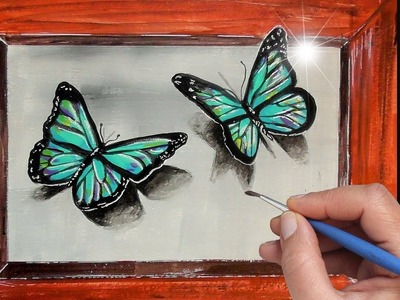 How to paint 3D Butterfly. Blue Butterflies Acrylic Painting Tutorial Step by Step