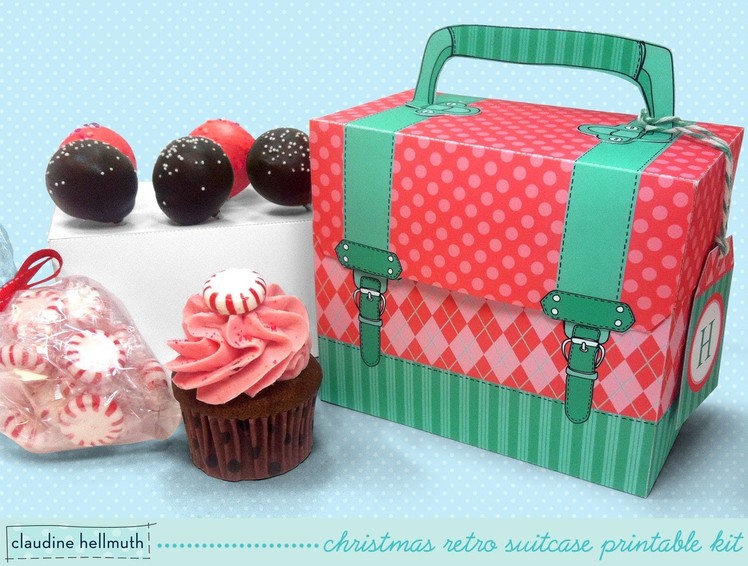 Make a Christmas treat box holds candy, cupcakes, cookies and cake pops retro suitcase look