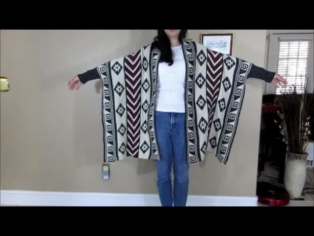Womens Knitted Cardigan Geometric Pattern Bat Sleeve Sweater Shawl Capes Coat
