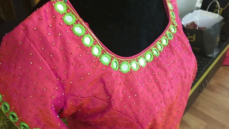 Banaras silk crop top with mirror work and cut beads