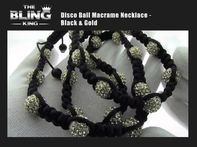 Disco Ball Macrame Necklace - Black & Gold - Iced Out - Hip Hop Bling