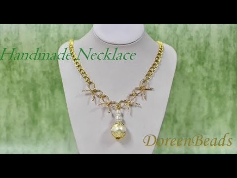 DoreenBeads Jewelry Making Tutorial - How to Make Sparkling Golden Bowknot Pearl Necklace