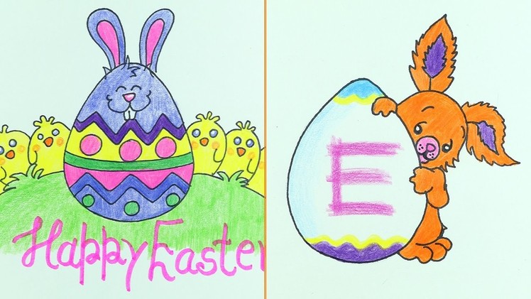 How to Draw Easter Eggs & Cute Bunny in 5 Min. (Very Easy)