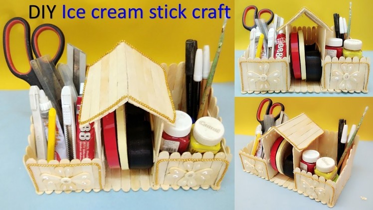 How to make desk organizer with ice cream stick | DIY | ice cream stick craft ideas