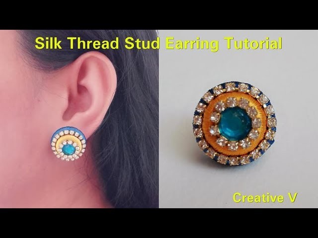How to make Silk Thread Stud Earring. Tutorial. Silk thread earring. Design 1