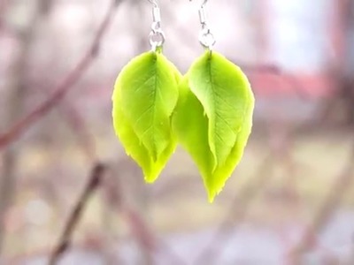 Leaves from cold porcelain, earrings 925 silver