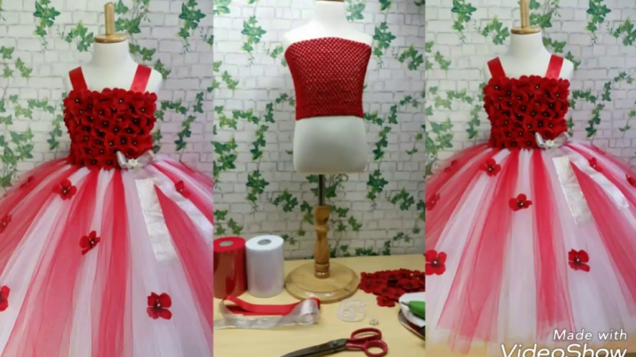 Red & White Flower Girl Tutu Dress Tutorial 0092store