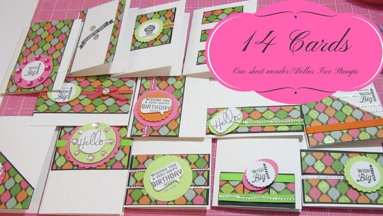 14 Card One Sheet Wonder.Dollar Tree Stamps Review