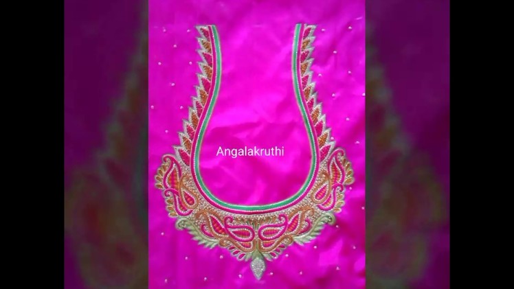 Bridal blouse hand embroidery designs by Angalakruthi boutique Bangalore