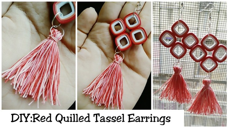 DIY TASSEL EARRINGS: How To Make  Red Quilling Tassel Earrings????????