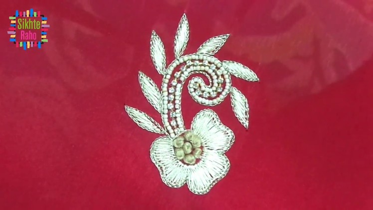 Hand Embroidery | besic flower design | thread work with crystal chain
