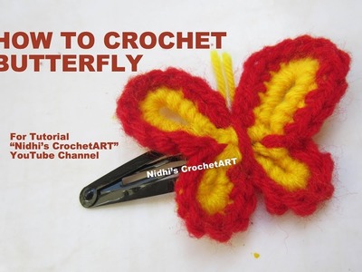 How to Crochet- Simple Butterfly for Hair Pin KeyChain English Hindi Tutorial