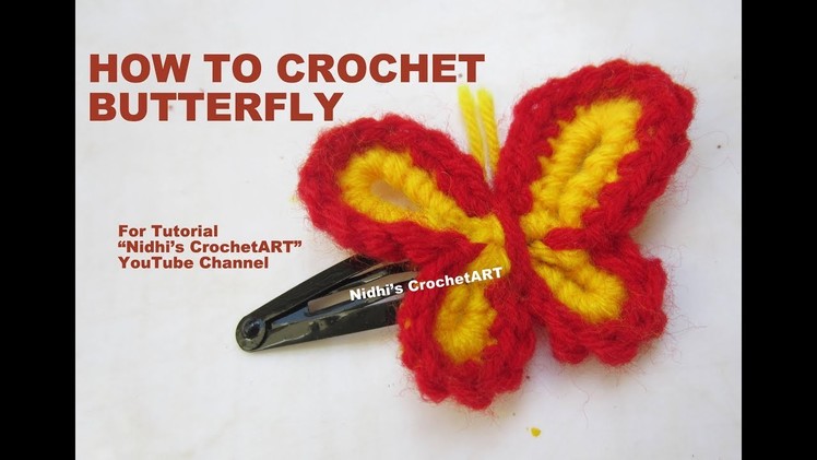 How to Crochet- Simple Butterfly for Hair Pin KeyChain English Hindi Tutorial
