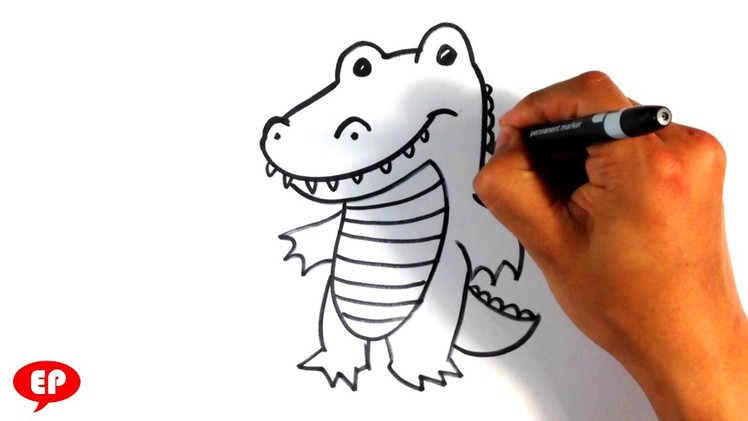 How to Draw a Crocodile  - Cute - Easy Pictures to Draw