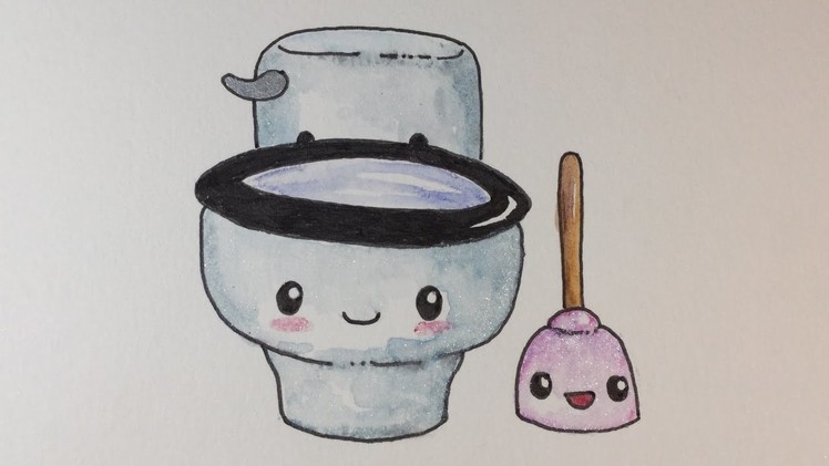 How To Draw Kawaii Toilet And Plunger (Step by Step Easy)