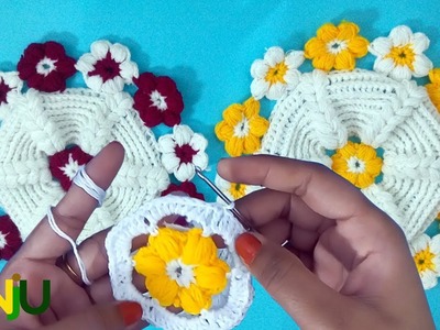 How to make crochet table mat with puff flower | crochet thali cover