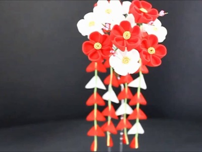 "Japanese Ornamental Hairpin- Kanzashi【medium】‐Red Japanese Plum, Winter "