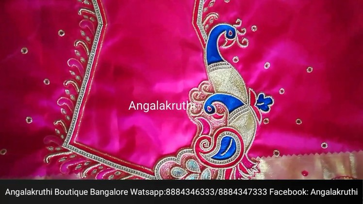#Peacock hand embroidery blouse designs by Angalakruthi boutique