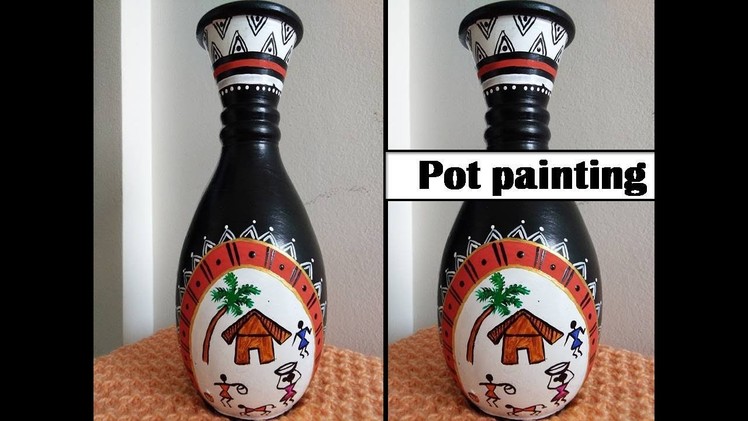 Pot painting with beautiful warli art ,simple and easy DIY:room decor